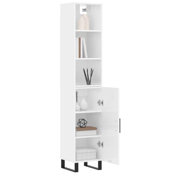 vidaXL Highboard High Gloss White 34.5x34x180 cm Engineered Wood