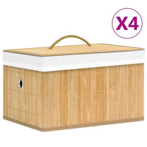 vidaXL Storage Box | Set of 4 | Natural Bamboo | Bamboo, Woven Fabric