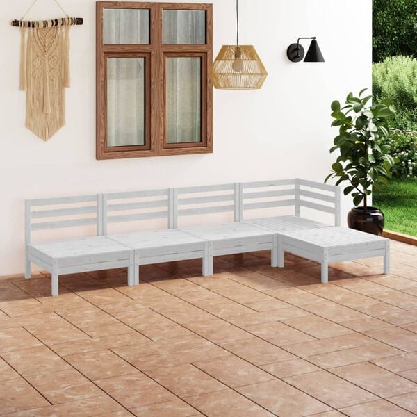 vidaXL 5 Piece Garden Lounge Set Solid Pinewood White