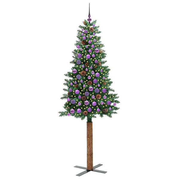 vidaXL Slim Christmas Tree Green 210 cm PVC and Solid Pine wood