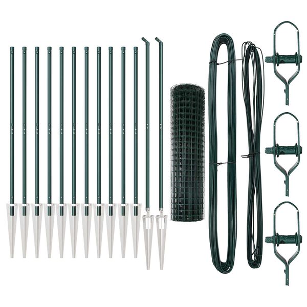 vidaXL Fence with Post Green 1 x 25 m Steel and PVC