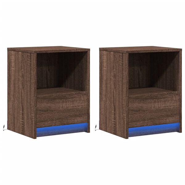vidaXL Bedside Cabinets with LED Lights 2 pcs Brown Oak Engineered Wood