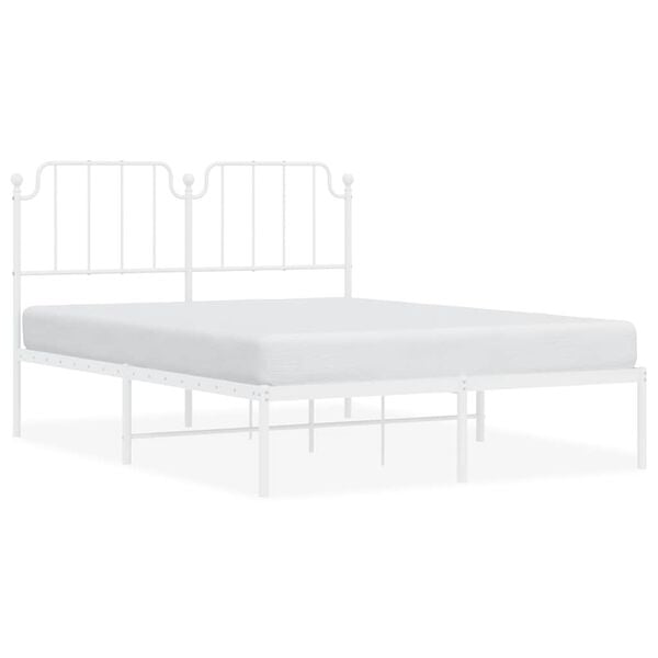 vidaXL Metal Bed Frame without Mattress with Headboard White 135x190cm