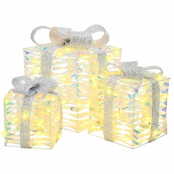 vidaXL Gift Box with 60 LEDs 3 pcs Warm white 20 x 20 x 20 cm PET