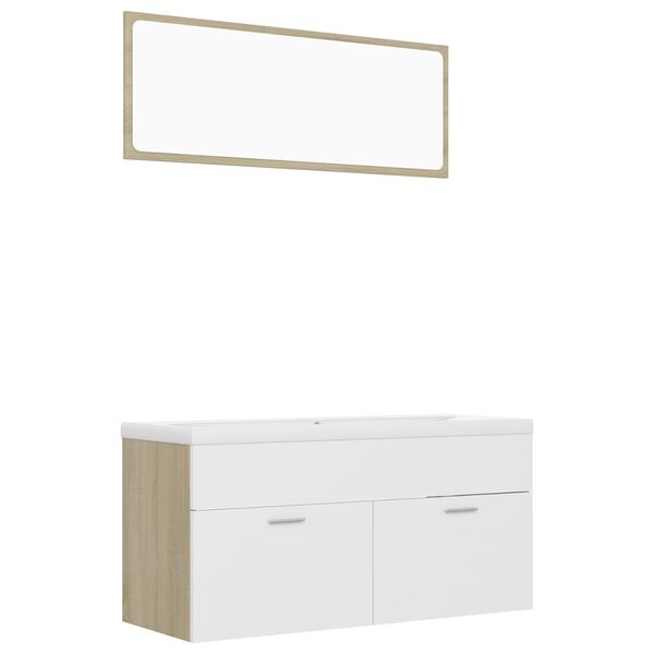 vidaXL Bathroom Furniture Set White and Sonoma Oak Engineered Wood