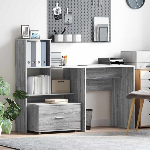 vidaXL Desk Grey Sonoma 131.5 x 50 x 106.5 cm Engineered Wood