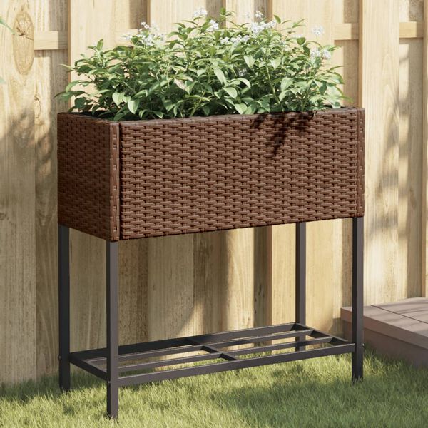 vidaXL Garden Planters with Shelf 2 pcs Brown 70x28x70 cm Poly Rattan