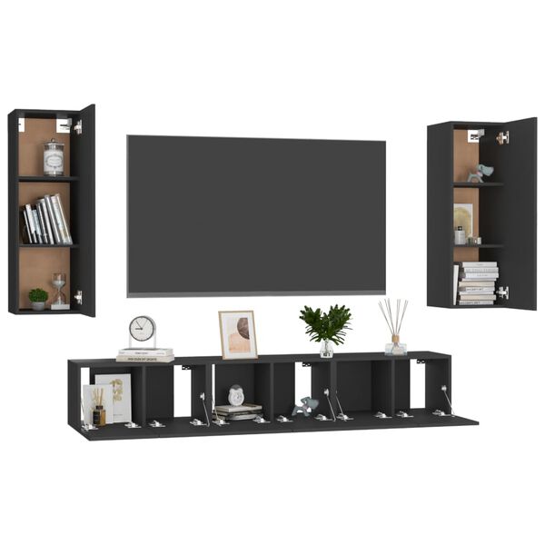 vidaXL 5 Piece TV Cabinet Set Black Engineered Wood