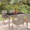 vidaXL Garden Table with Glass Top Grey 150x90x75 cm Poly Rattan