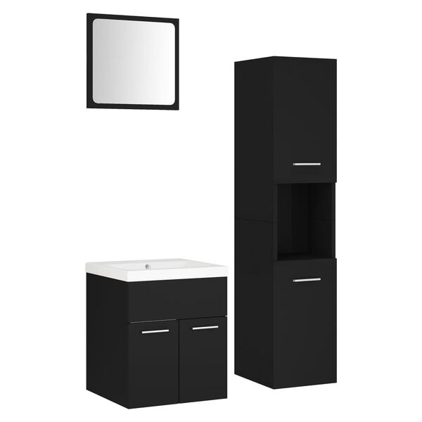 vidaXL Bathroom Furniture Set Black Engineered Wood