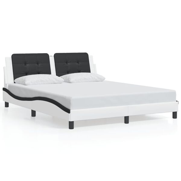 vidaXL Bed Frame without Mattress "Zadar" White and Black 160x200 cm Faux Leather