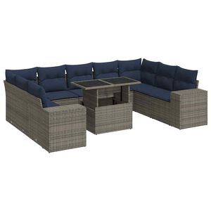 vidaXL 14 Piece Garden Sofa Set with Cushions Grey Poly Rattan Acacia