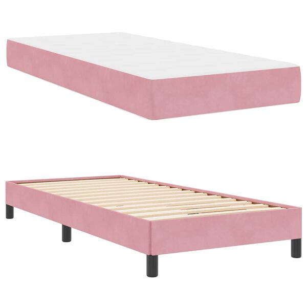 vidaXL Box Spring Bed with Mattress Pink 90 x 210 cm Fabric