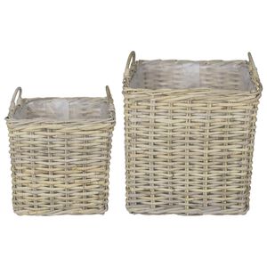 vidaXL Planter Basket GENDT 2 pcs Natural Grey Kubu Rattan