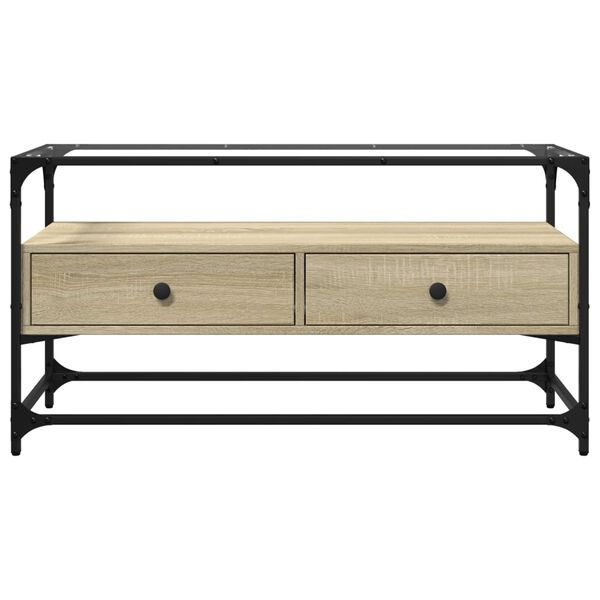 vidaXL TV Cabinet with Glass Top Sonoma Oak 98x35x51 cm Engineered Wood