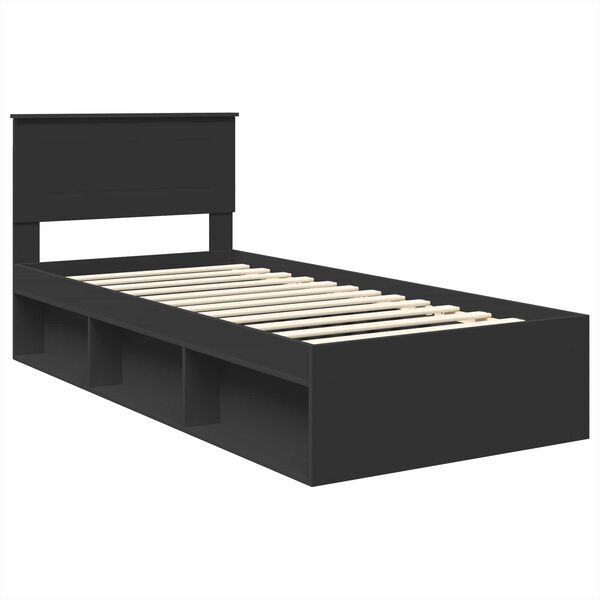vidaXL Bed Frame with Headboard Black 90 x 190 cm Engineered wood