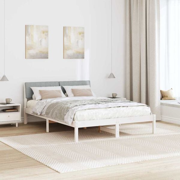 vidaXL Bed frame White and light grey 135 x 190 cm Solid pine wood