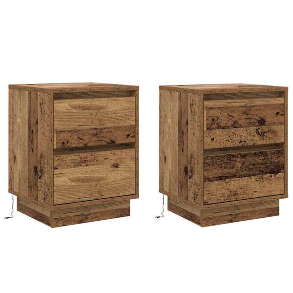 vidaXL Bedside Cabinet with Drawer 2 pcs Old Wood 39 x 34.5 x 50 cm