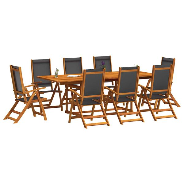 vidaXL 9 Piece Garden Dining Set Solid Wood Acacia and Textilene