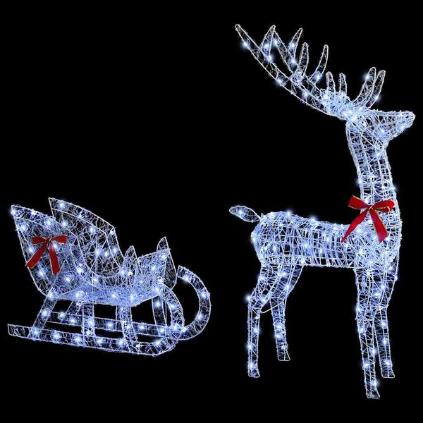 vidaXL Reindeer Pull Sleigh Cold white 70 x 26 x 128.5 cm Acrylic
