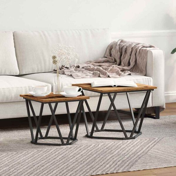 vidaXL Side Table Set 2 pcs Reclaimed Wood Engineered Wood and Steel