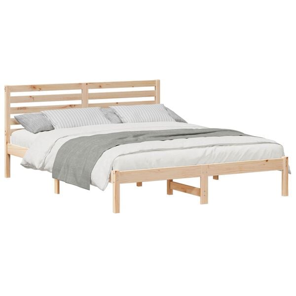 vidaXL Bed Frame with Headboard Brown 150 x 200 cm Solid Pine Wood