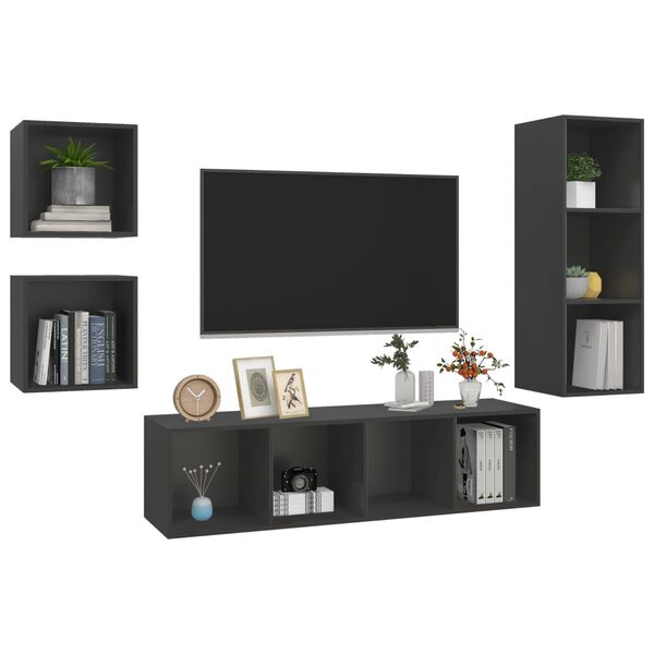 vidaXL 4 Piece TV Cabinet Set Grey Engineered Wood