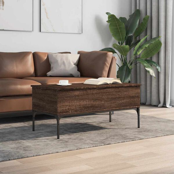 vidaXL Coffee Table Brown Oak 100x50x45 cm Engineered Wood and Metal