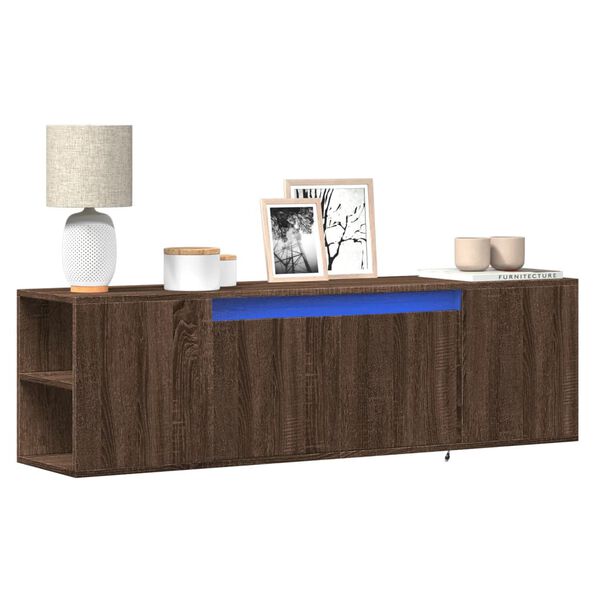 vidaXL TV Wall Cabinet with LED Lights Brown Oak 135x31x39.5 cm