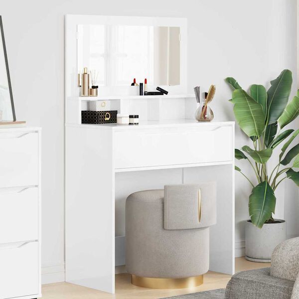 vidaXL Bedroom Dressing Tables High Gloss White 80 x 39.6 x 135 cm