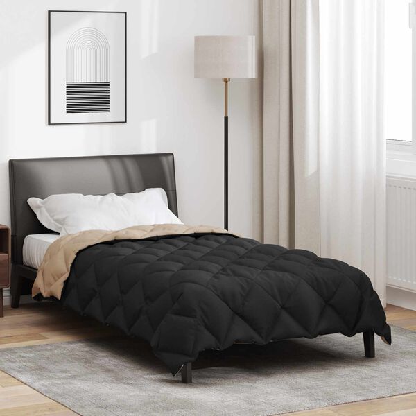 vidaXL Winter Duvet Black and Taupe 220 x 140 cm Microfiber