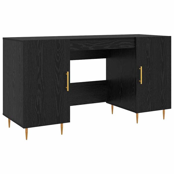 vidaXL Desk with Shelf Black oak 140 x 50 x 75 cm Engineered wood