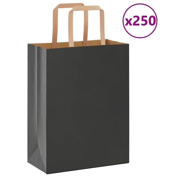 vidaXL Paper Bags 250 pcs with Handles Black 21x11x28 cm