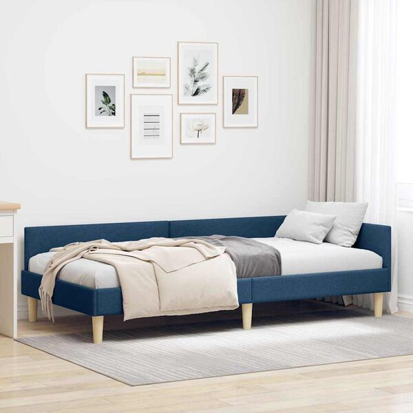 vidaXL Corner Bed Frame with Headboard Blue 80 x 200 cm Fabric
