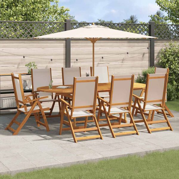 vidaXL 9 Piece Garden Dining Set Solid Wood Acacia and Textilene