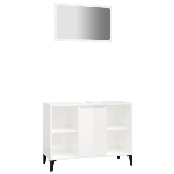 vidaXL 2 Piece Bathroom Furniture Set High Gloss White Engineered Wood