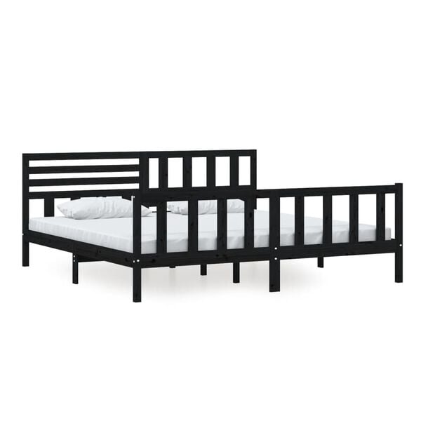 vidaXL Bed Frame without Mattress Black Solid Wood 200x200 cm (810106+814168)