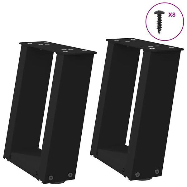 vidaXL Coffee Table Legs U-Shaped 2 pcs Black 30x(30-31) cm Steel