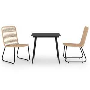 vidaXL Dining Set | Oak and Black | Poly Rattan, Powder-Coated Steel, Glass