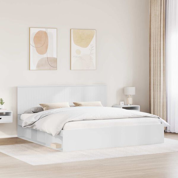 vidaXL Bed Frame with Headboard White 200 x 200 cm Solid Pine Wood