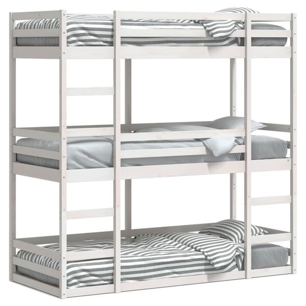 vidaXL Triple Bunk Bed without Mattress White 75x190 cm Small Single Solid Wood Pine