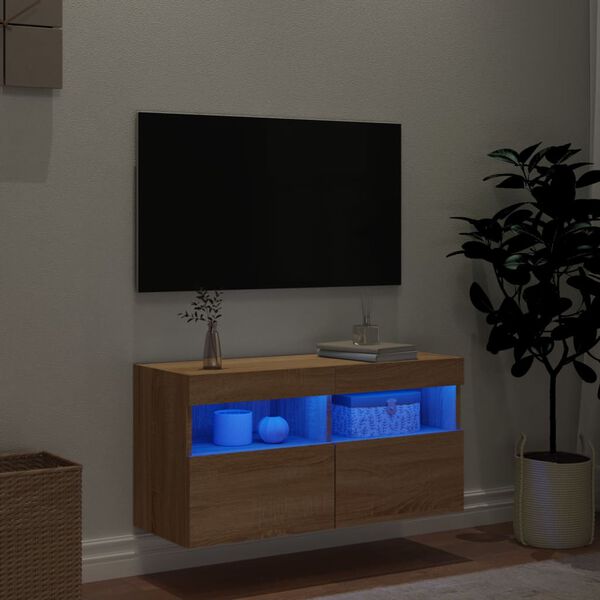 vidaXL TV Wall Cabinet with LED Lights Sonoma Oak 80x30x40 cm