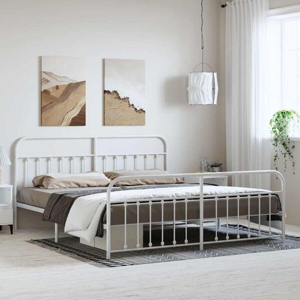 vidaXL Metal Bed Frame without Mattress with Footboard White 193x203cm