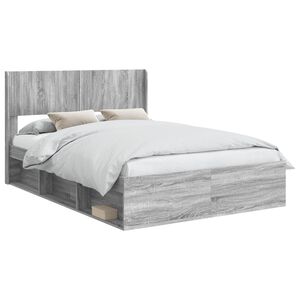 vidaXL Bed Frame with Storage and Headboard Grey Sonoma 120 x 190 cm