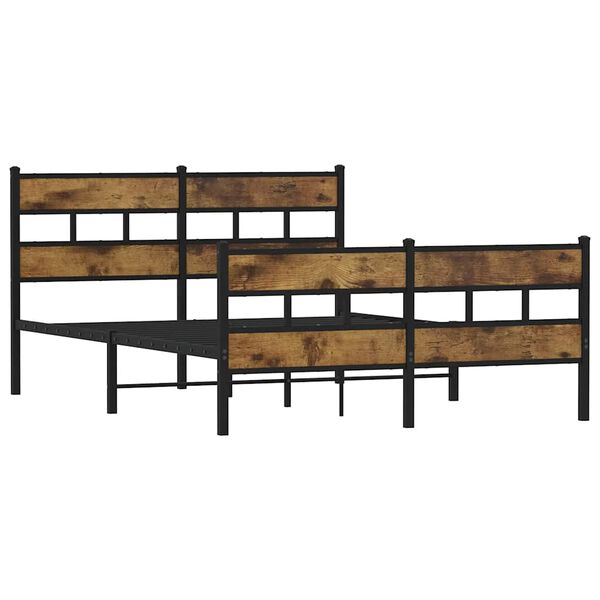 vidaXL Metal Bed Frame without Mattress Smoked Oak 135x190 cm Double