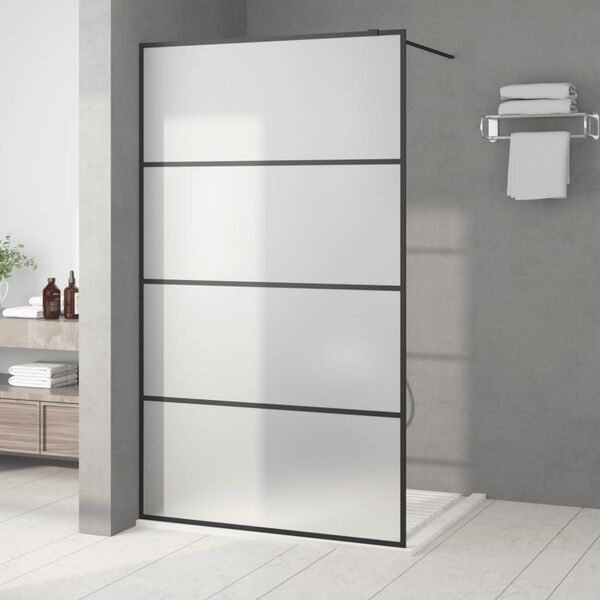 vidaXL Walk-in Shower Wall Black 115x195 cm Frosted ESG Glass