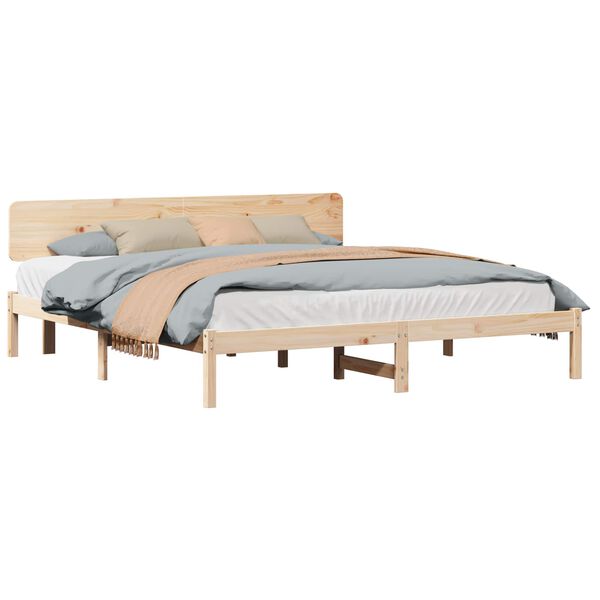 vidaXL Bed Frame with Headboard Natural 180 x 200 cm Solid Pine Wood