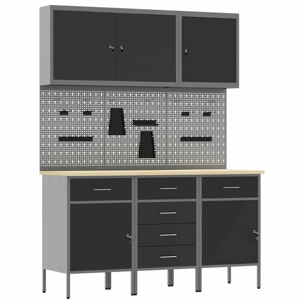 vidaXL Work Cabinet with Drawer 8 pcs Black Engineered Wood and Steel