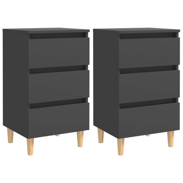 vidaXL Bed Cabinets with Solid Wood Legs 2 pcs Grey 40x35x69 cm