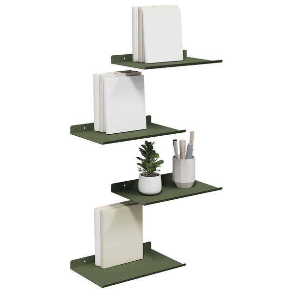 vidaXL Floating Shelf 4 pcs Olive Green 30 x 18 x 2.5 cm Steel